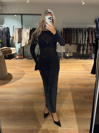 Angela glitter nederdel sort
