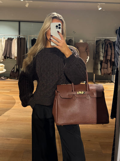 Helena striktrøje mørkebrun