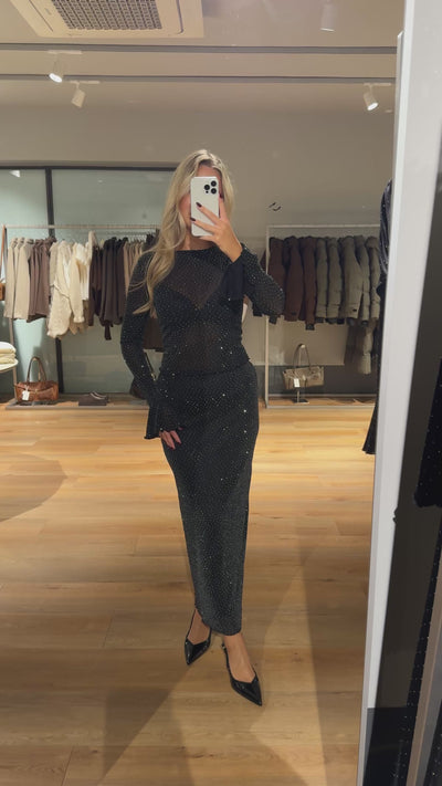 Angela glitter bluse sort